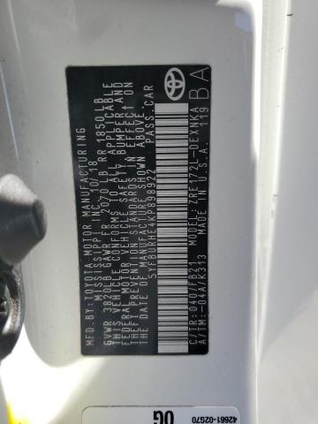 5YFBURHE4KP898922 - 2019 TOYOTA COROLLA L WHITE photo 12