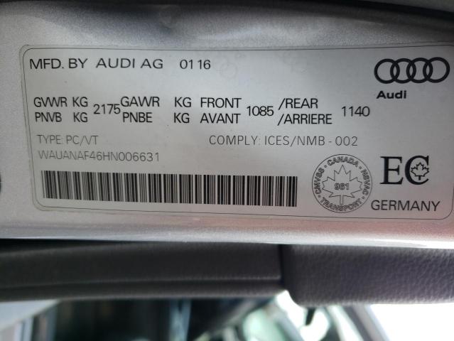 WAUANAF46HN006631 - 2017 AUDI A4 PREMIUM SILVER photo 12