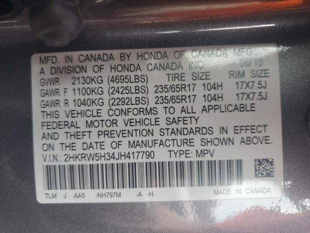 2HKRW5H34JH417790 - 2018 HONDA CR-V LX GRAY photo 12