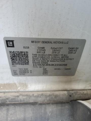 1GYKNCRS3KZ216398 - 2019 CADILLAC XT5 LUXURY WHITE photo 13