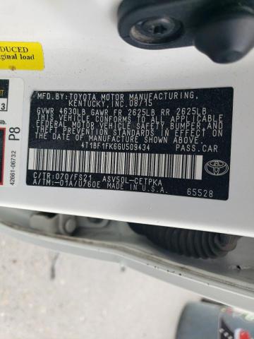 4T1BF1FK6GU509434 - 2016 TOYOTA CAMRY LE WHITE photo 12