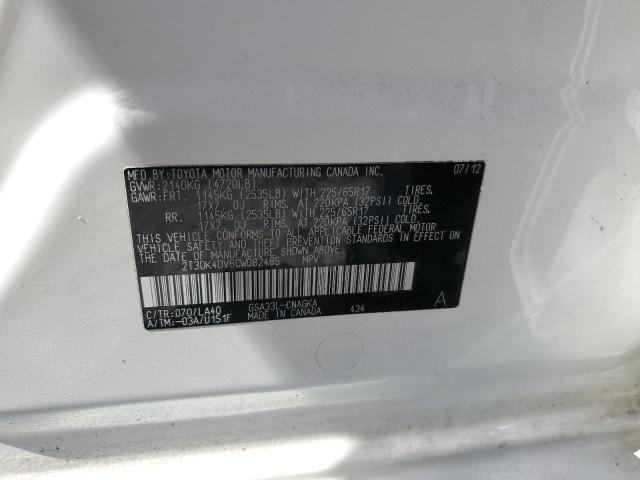 2T3DK4DV6CW082485 - 2012 TOYOTA RAV4 LIMITED WHITE photo 13