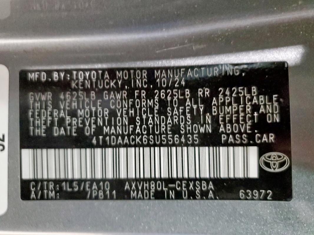 4T1DAACK6SU556435 - 2025 TOYOTA CAMRY XSE ნაცრისფერი ფოტო 12