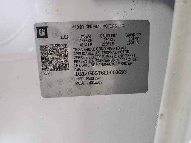 1G1ZG5ST6LF050693 - 2020 CHEVROLET MALIBU RS WHITE photo 12