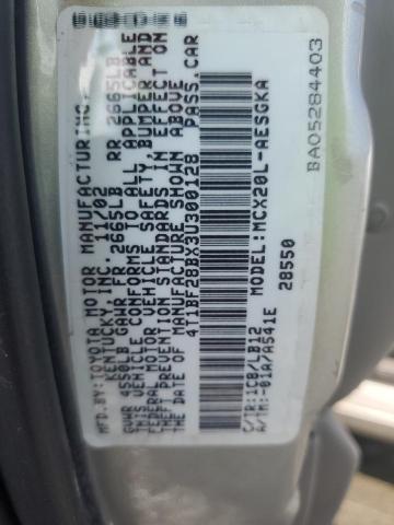 4T1BF28BX3U300128 - 2003 TOYOTA AVALON XL 银色 照片 12