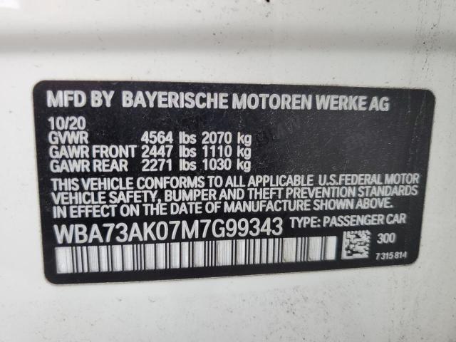 WBA73AK07M7G99343 - 2021 BMW 228XI WHITE photo 12