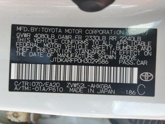 JTDKARFP0H3029586 - 2017 TOYOTA PRIUS PRIM WHITE photo 13