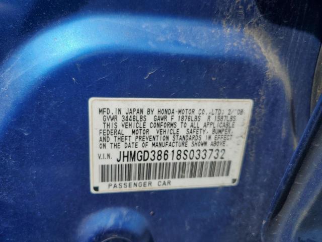 JHMGD38618S033732 - 2008 HONDA FIT SPORT BLUE photo 12