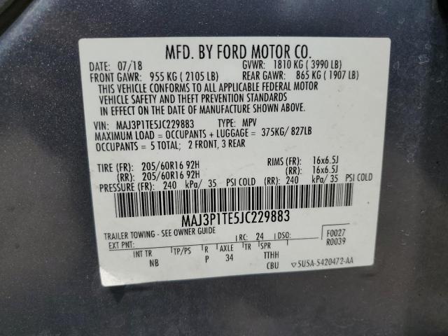 MAJ3P1TE5JC229883 - 2018 FORD ECOSPORT SE SILVER photo 13