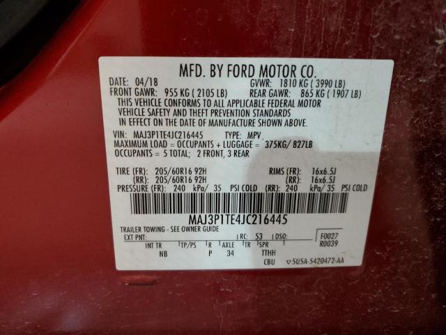 MAJ3P1TE4JC216445 - 2018 FORD ECOSPORT SE BURGUNDY photo 12