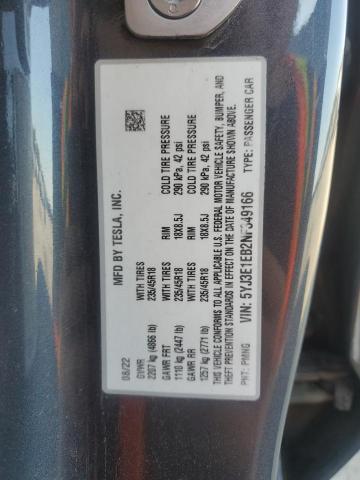 5YJ3E1EB2NF349166 - 2022 TESLA MODEL 3 灰色 照片 12