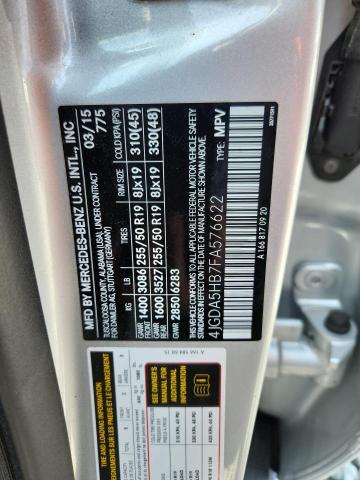 4JGDA5HB7FA576622 - 2015 MERCEDES-BENZ ML 350 4MATIC SILVER photo 14