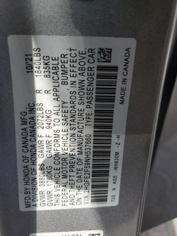 2HGFE2F59NH537660 - 2022 HONDA CIVIC SPORT 银色 照片 12