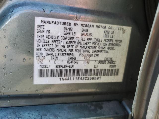 1N4AL11E43C258591 - 2003 NISSAN ALTIMA BASE GREEN photo 12