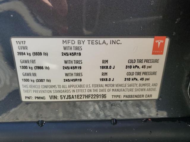 5YJSA1E27HF229195 - 2017 TESLA MODEL S Grau Foto 13