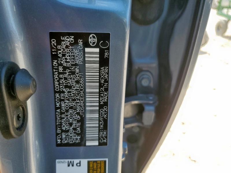 JTDS4MCE6MJ068671 - 2021 TOYOTA COROLLA SE SILVER photo 12