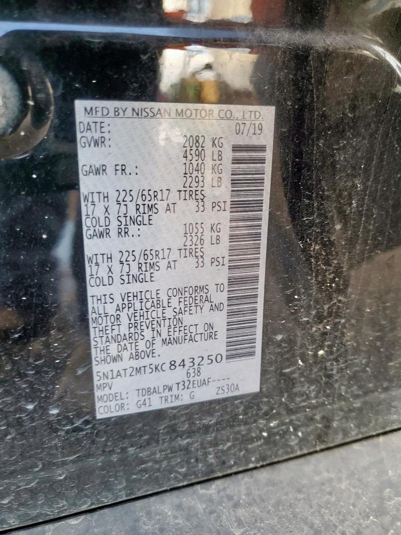 5N1AT2MT5KC843250 - 2019 NISSAN ROGUE S შავი ფოტო 13