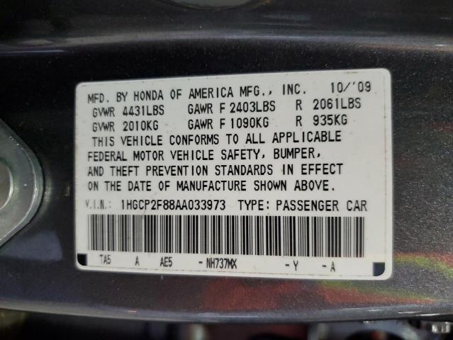 1HGCP2F88AA033973 - 2010 HONDA ACCORD EXL GRAY photo 12
