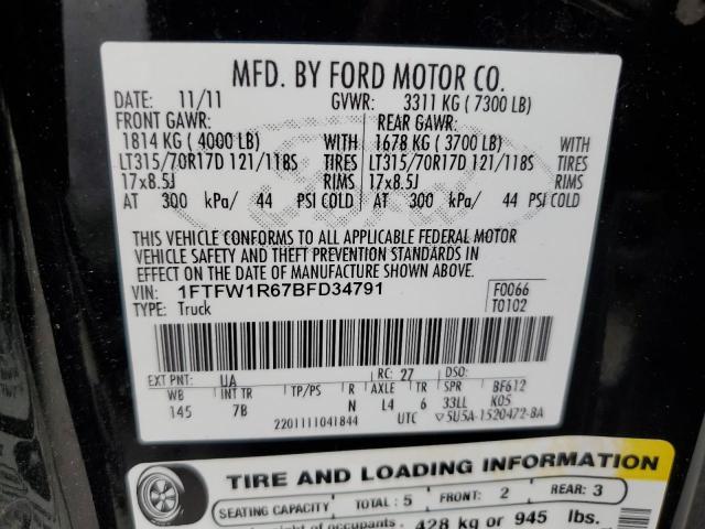 1FTFW1R67BFD34791 - 2011 FORD F150 SVT RAPTOR BLACK photo 12