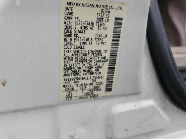 5N1BV28U36N117690 - 2006 NISSAN QUEST S Ağ foto 13