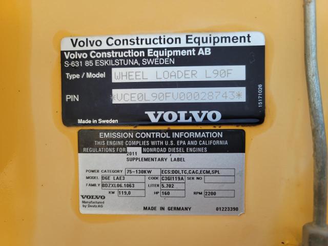 VCE0L90FV00028743 - 2012 VOLVO L90F YELLOW photo 10