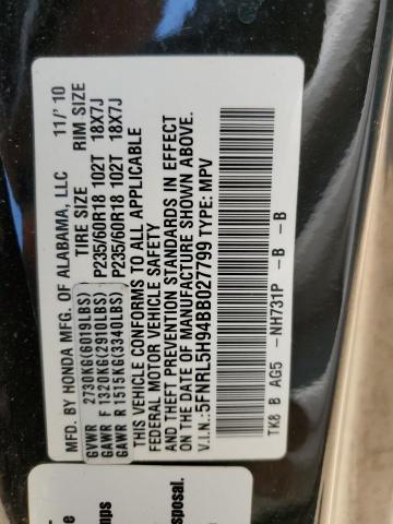 5FNRL5H94BB027799 - 2011 HONDA ODYSSEY TOURING 黑色 照片 14