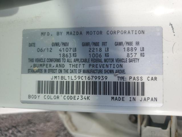 JM1BL1L59C1679939 - 2012 MAZDA 3 S WHITE photo 12