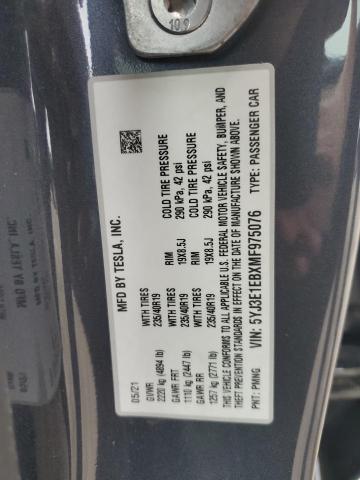 5YJ3E1EBXMF975076 - 2021 TESLA MODEL 3 Gri fotoğraf 12