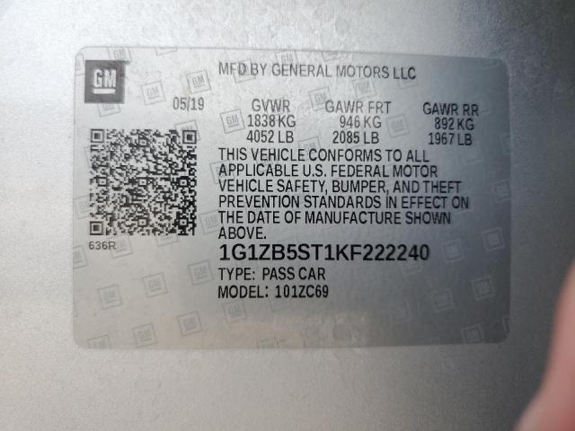 1G1ZB5ST1KF222240 - 2019 CHEVROLET MALIBU LS فضي صورة 12