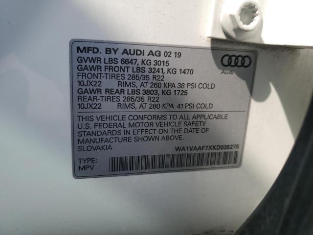 WA1VAAF7XKD035275 - 2019 AUDI Q7 PRESTIGE WHITE photo 13