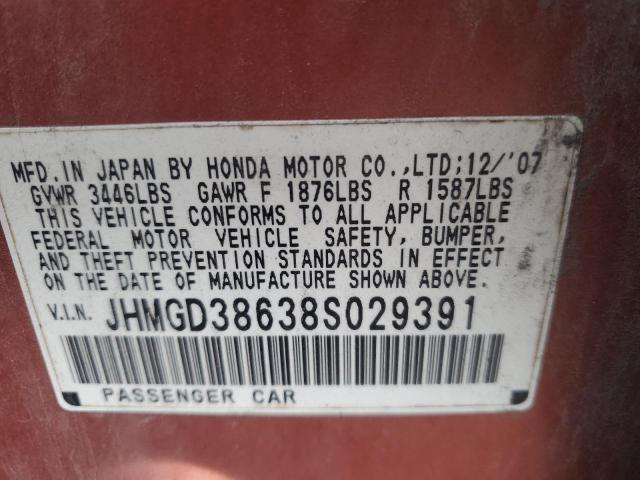 JHMGD38638S029391 - 2008 HONDA FIT SPORT ORANGE photo 12