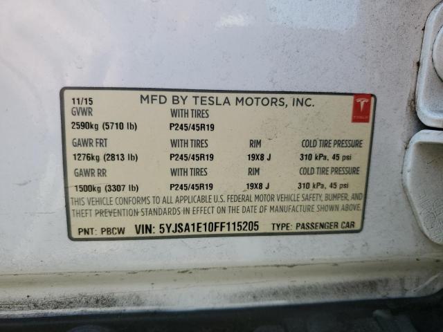 5YJSA1E10FF115205 - 2015 TESLA MODEL S Weiß Foto 13