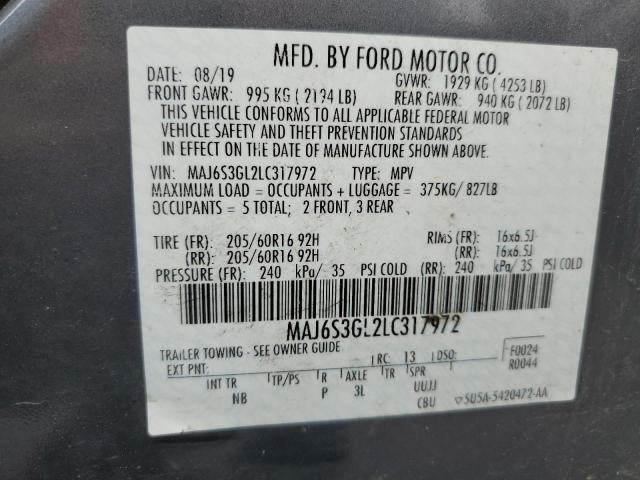 MAJ6S3GL2LC317972 - 2020 FORD ECOSPORT SE GRAY photo 14