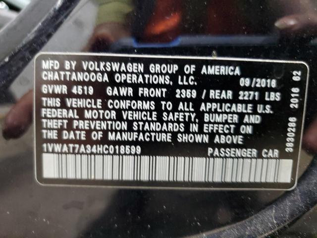 1VWAT7A34HC018599 - 2017 VOLKSWAGEN PASSAT S BLACK photo 13