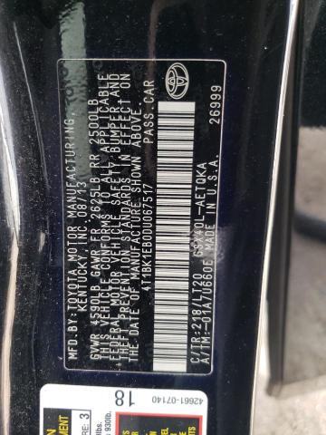 4T1BK1EB0DU067517 - 2013 TOYOTA AVALON BASE BLACK photo 12