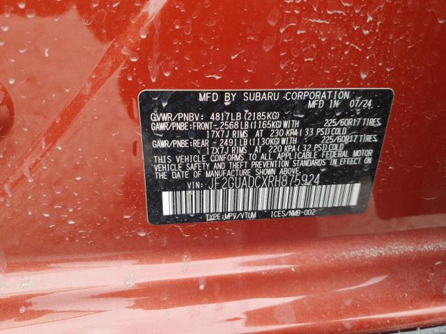 JF2GUADCXRH875924 - 2024 SUBARU CROSSTREK PREMIUM Қызғылт сары фото 12