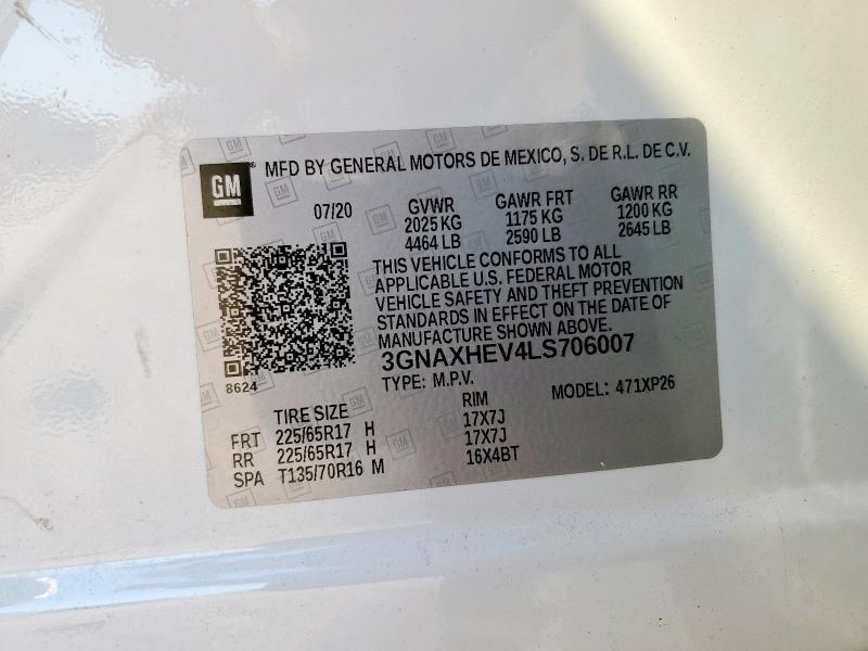 3GNAXHEV4LS706007 - 2020 CHEVROLET EQUINOX LS WHITE photo 13