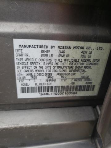 1N4BL11D03C100583 - 2003 NISSAN ALTIMA SE TAN photo 12