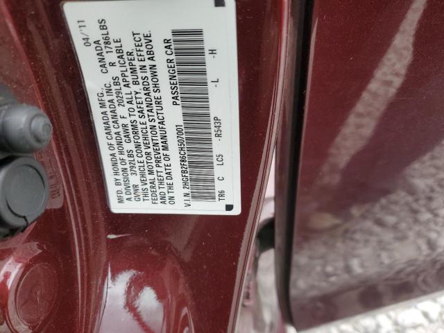 2HGFB2F86CH507001 - 2012 HONDA CIVIC EX BURGUNDY photo 13