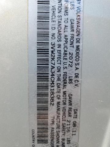 3VW2K7AJ4CM318382 - 2012 VOLKSWAGEN JETTA BASE Сріблястий фото 13