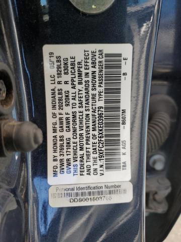 19XFC2F6XKE039679 - 2019 HONDA CIVIC LX GRAY photo 12