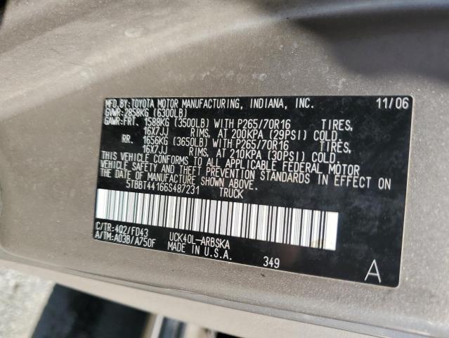 5TBBT44166S487231 - 2006 TOYOTA TUNDRA ACCESS CAB SR5 TAN photo 12