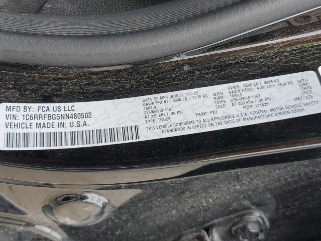 1C6RRFBG5NN480502 - 2022 RAM 1500 BIG HORN/LONE STAR BLACK photo 13