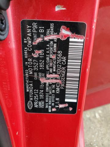 KMHCU4AEXDU276568 - 2013 HYUNDAI ACCENT GLS RED photo 12