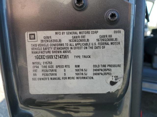 1GCEC19VX1Z147361 - 2001 CHEVROLET SILVERADO C1500 灰色 照片 12