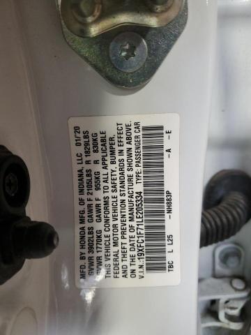 19XFC1F71LE205334 - 2020 HONDA CIVIC EXL 白色 照片 12
