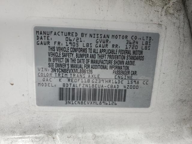 3N1CN8EVXML896126 - 2021 NISSAN VERSA SV WHITE photo 12