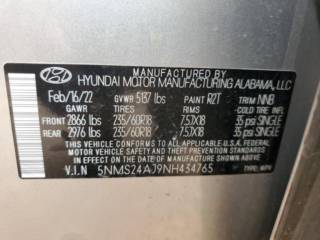 5NMS24AJ9NH434765 - 2022 HYUNDAI SANTA FE SEL GRAY photo 13