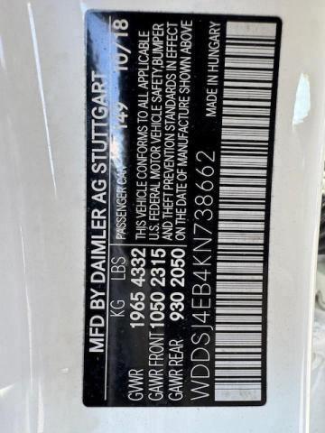 WDDSJ4EB4KN738662 - 2019 MERCEDES-BENZ CLA 250 თეთრი ფოტო 15