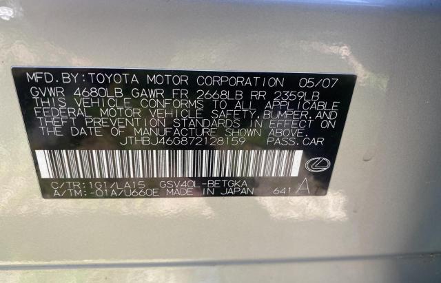 JTHBJ46G872128159 - 2007 LEXUS ES 350 SILVER photo 10